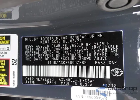 2025 Toyota Camry Se from USA, damaged, VIN 4T1DAACK3SU007369